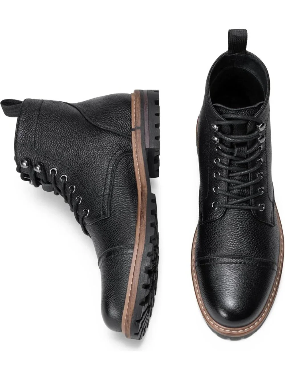 Men's Grain Black Boots Premium Leather Cap Toe Casual Boots Chukka Dress Boots